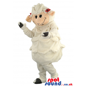 White Sheep Animal Mascot With Pink Horns And Black Legs -