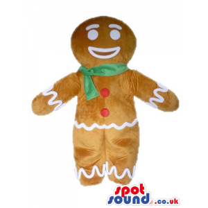 Gingerbread man with a green lace decorated in red and white -