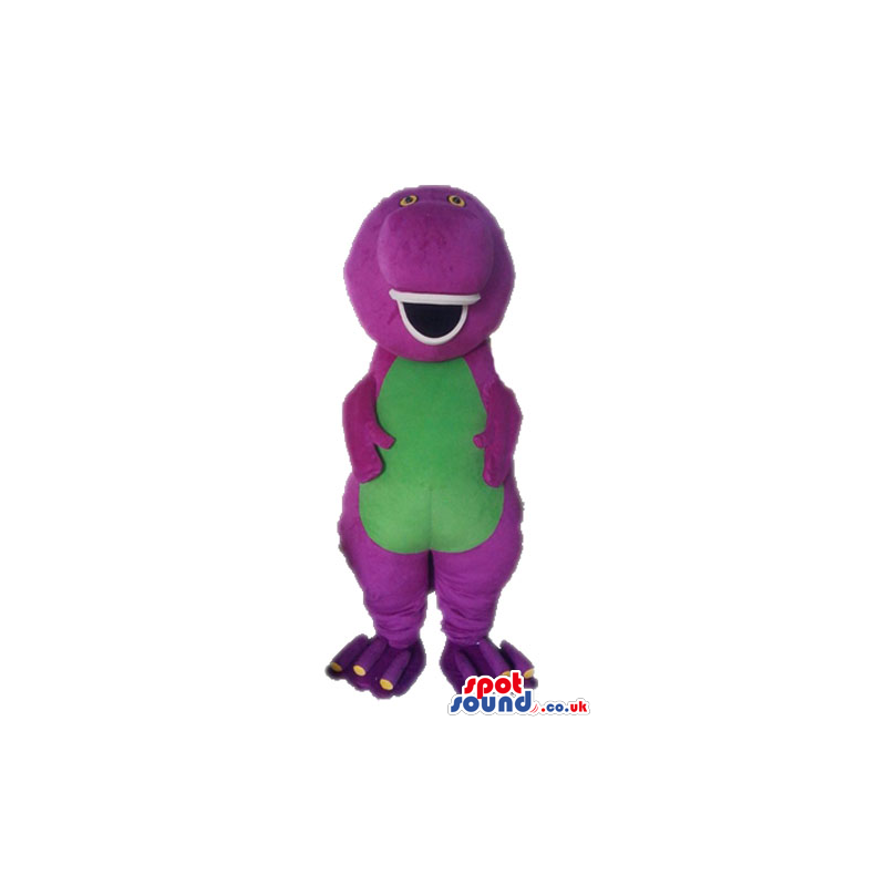 Purple dinosaur with a green belly - Custom Mascots