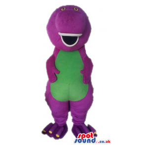 Purple dinosaur with a green belly - Custom Mascots