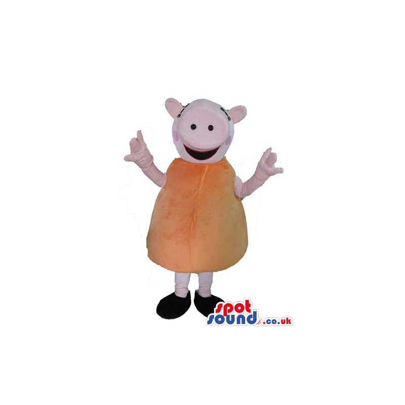 Peppa pig wearing an orange mini dress and black shoes - Custom