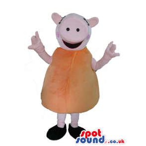 Peppa pig wearing an orange mini dress and black shoes - Custom