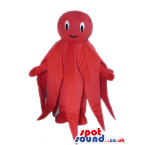 Smiling red octopus with small round eyes - Custom Mascots