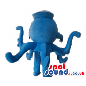 Blue octopus with red and yellow spots wearing a white sailor