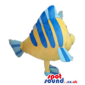 Yellow fish with small round blue eyes and light-blue fins -