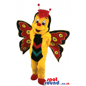 Customizable Yellow Butterfly Insect Plush Mascot With Red Hair