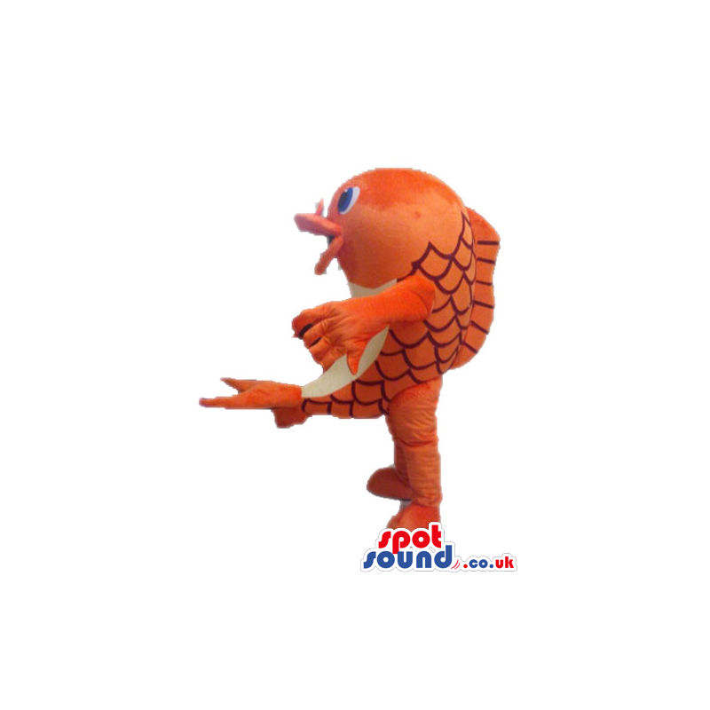 Red fish with a pink belly and blue round eyes - Custom Mascots