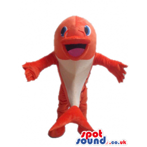 Red fish with a pink belly and blue round eyes - Custom Mascots