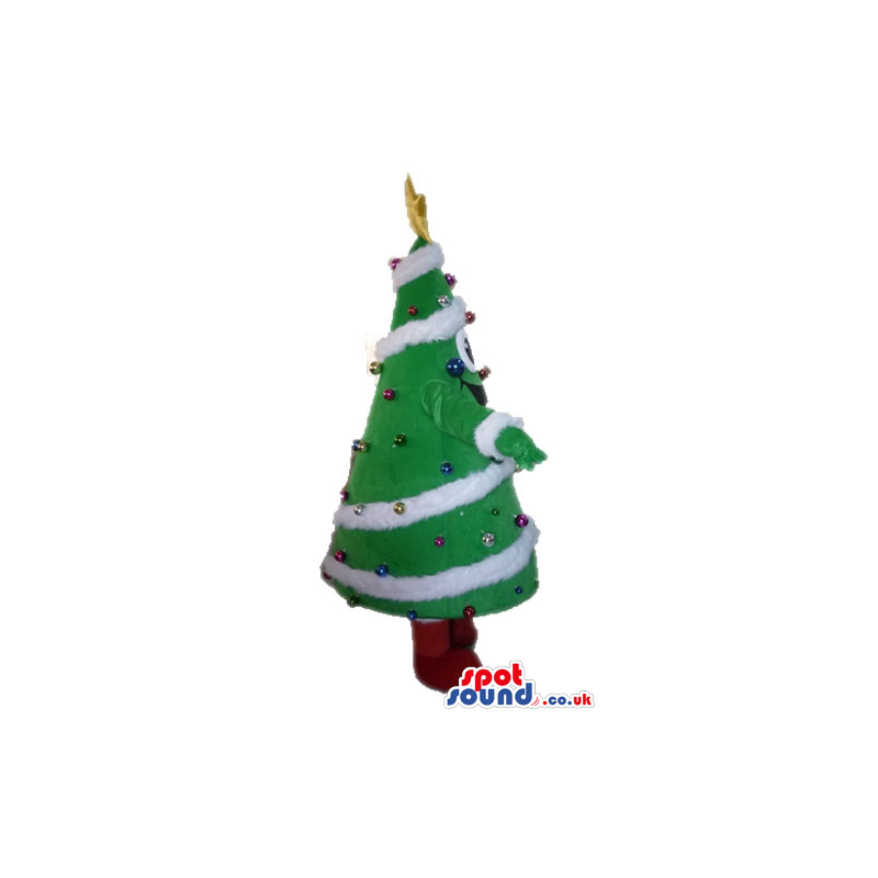 Christmas tree decorated in white with colorful balls and