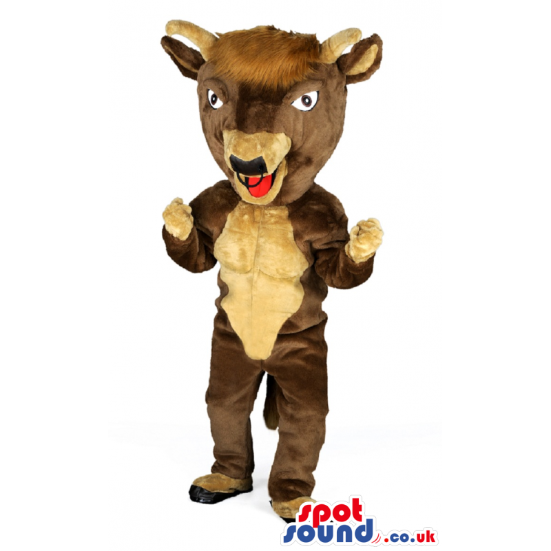 Brown Goat Animal Mascot With Horns Bad Red Tongue - Custom
