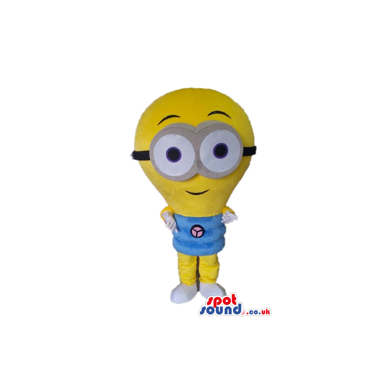 Yellow light-bulb with big round eyes and grey glasses and