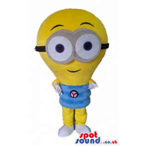 Yellow light-bulb with big round eyes and grey glasses and