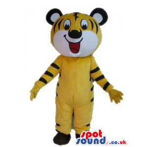 Smiling yellow tiger with big round eyes - Custom Mascots