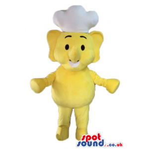 Yellow elephant wearing a white chef's hat - Custom Mascots