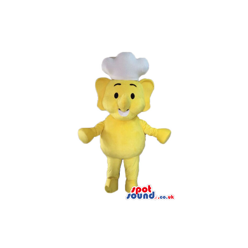 Yellow elephant wearing a white chef's hat - Custom Mascots