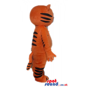 Orange tiger with a big round mouth and a few sharp teeth -