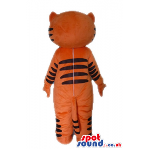 Orange tiger with a big round mouth and a few sharp teeth -