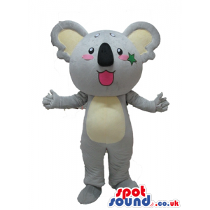 Grey koala with a pink mouth and pink cheeks, beige ears and a