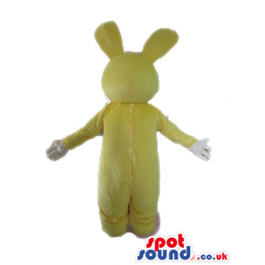 Yellow rabbit with long ears, a small round red nose, big white