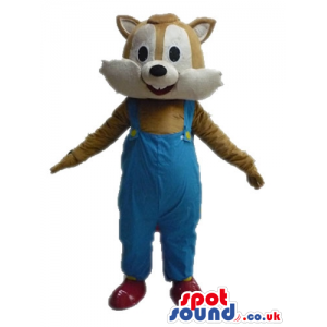 Brown squirrel wearing blue gardener trousers - Custom Mascots