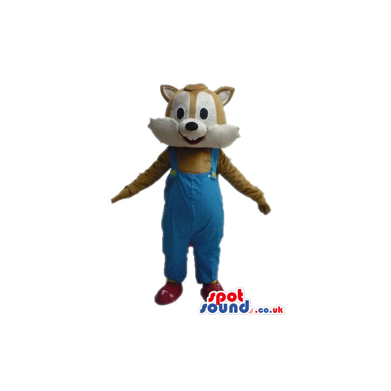 Brown squirrel wearing blue gardener trousers - Custom Mascots