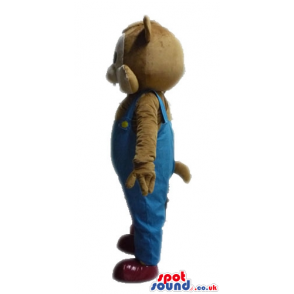 Brown squirrel wearing blue gardener trousers - Custom Mascots