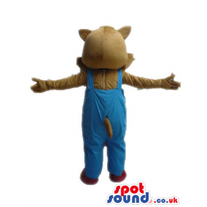 Brown squirrel wearing blue gardener trousers - Custom Mascots