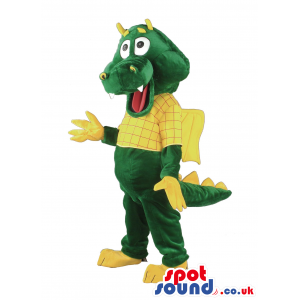 Green And Yellow Dragon Mascot With Tail And Horns - Custom