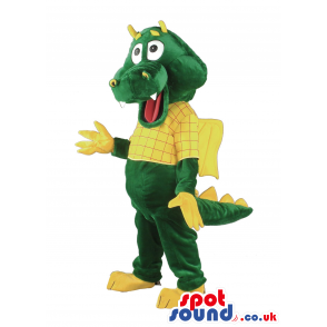 Green And Yellow Dragon Mascot With Tail And Horns - Custom