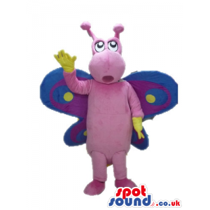 Pink hippo with blue, yellow and violet butterfly wings -