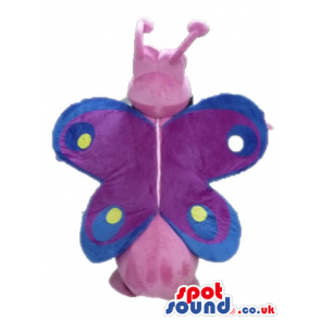 Pink hippo with blue, yellow and violet butterfly wings -