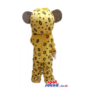 Yellow and black cheetah with pink ears and round light-blue