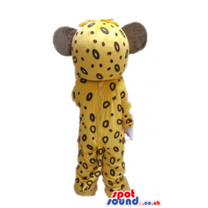 Yellow and black cheetah with pink ears and round light-blue