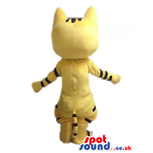 Yellow cat with black stripes and large glasses - Custom Mascots