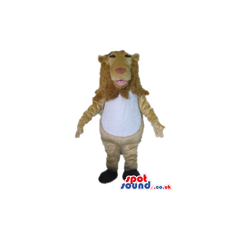 Brown lion with a white belly and black feet - Custom Mascots