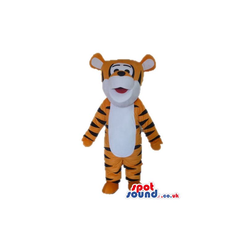 Mascot costume of a tiger with a white belly - Custom Mascots