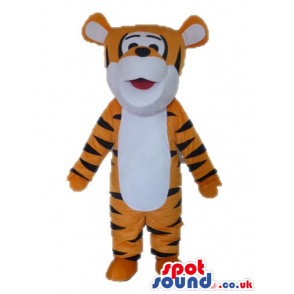 Mascot costume of a tiger with a white belly - Custom Mascots