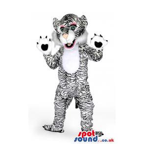 Black and white tiger mascot with his paws showing - Custom