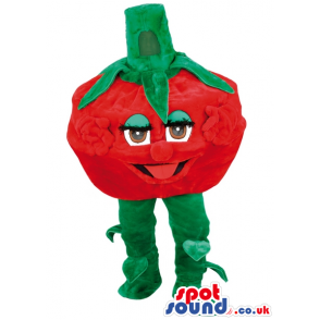 Red Tomato Vegetable Mascot With Funny Eyes And Tongue - Custom