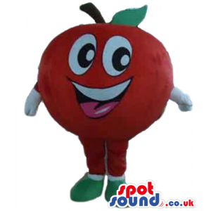 Smiling red tomato with a big mouth, big round eyes, white
