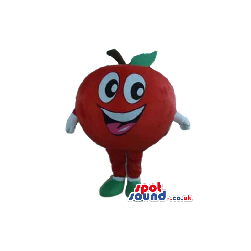 Smiling red tomato with a big mouth, big round eyes, white