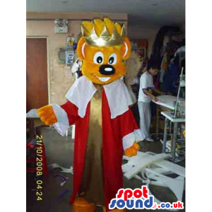 Bear Mascot With King Disguise And Golden Shinny Crown - Custom