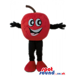 Smiling red cherry with big eyes, black arms and black legs -