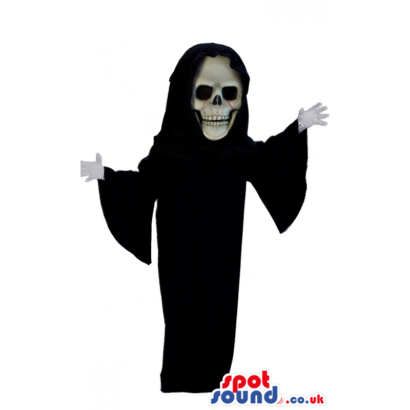 Death Halloween Mascot With Black Gown And Scary Skull Face -