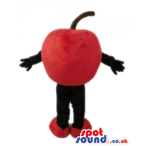 Smiling red cherry with big eyes, black arms and black legs -