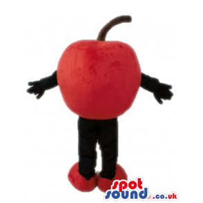 Smiling red cherry with big eyes, black arms and black legs -