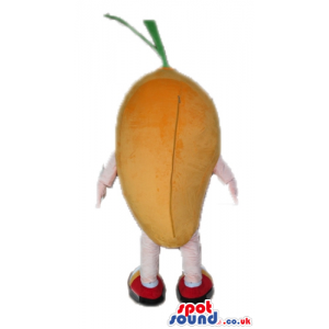 Smiling orange fruit with pink arms and legs and white hands