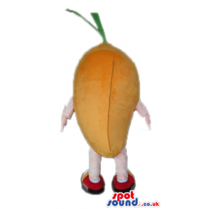 Smiling orange fruit with pink arms and legs and white hands
