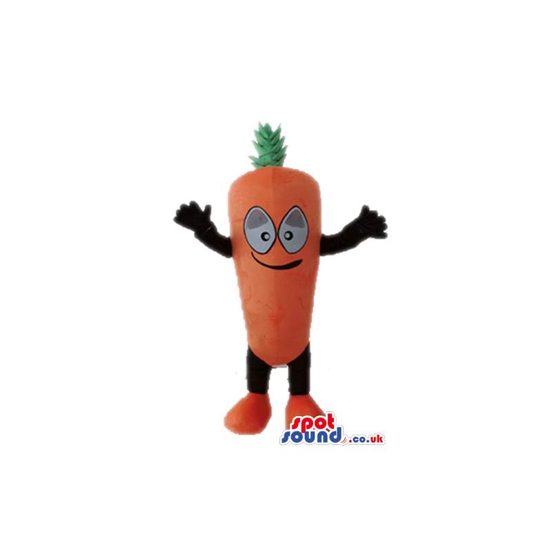 Smiling orange carrot with black arms and legs and orange feet