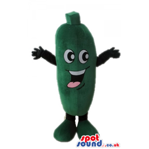 Smiling green cucumber with black arms and legs and green feet